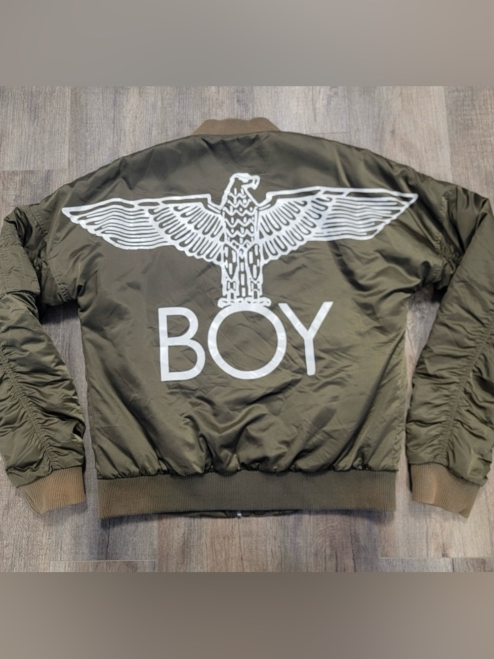 Boy London Jacket Bomber Flight Mens XL Full Zip Graphic Logo Dark Olive - Picture 3 of 7